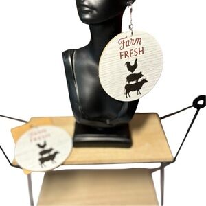 'Farm Fresh' Animal Design Earrings. Red, Black & White. New.1 Pair. Handcrafted
